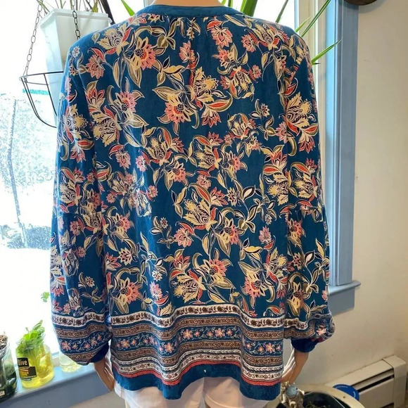 Vintage X America Floral Beach Summer Stretch Comfortable Top Blouse Women M/L - Picture 2 of 4